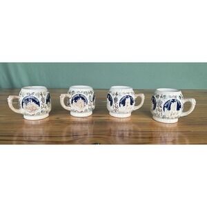 4-PC Vintage Gerz Cider Cup Mugs Germany‎ Stoneware Ceramic 3-D Castle Ruins